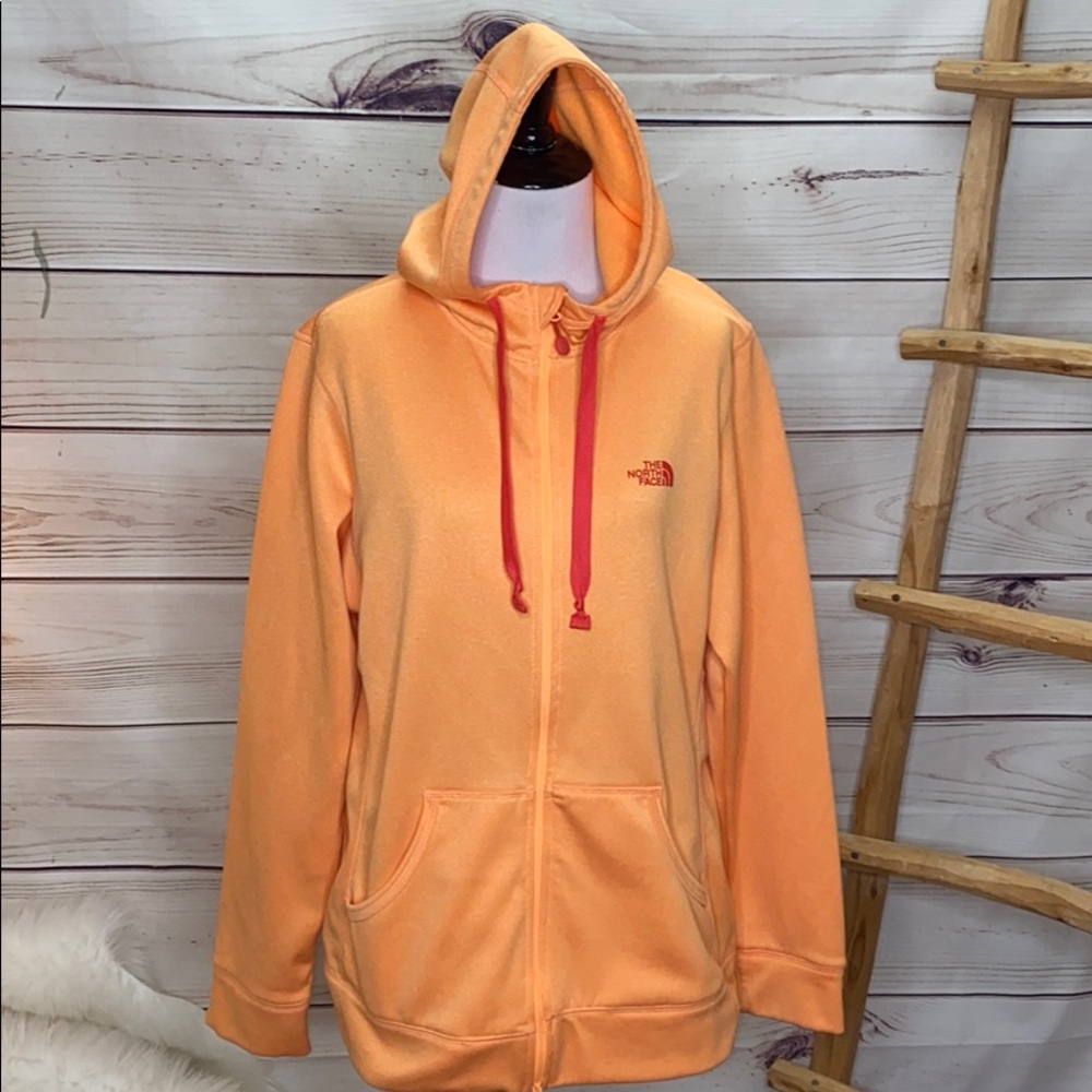 The North Face Peach Orange Zip-Up Hoodie with Pink Drawstrings